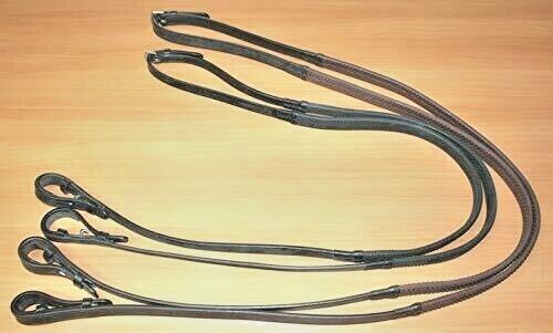 New Classic Super Soft Jelly Rubber Reins Pimple Grip Leather Reins Black/Brown