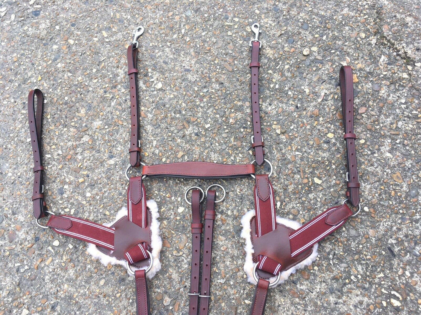 NEW Leather 5 Point Breastplate with Running Martingale Attachment Cherry Brown