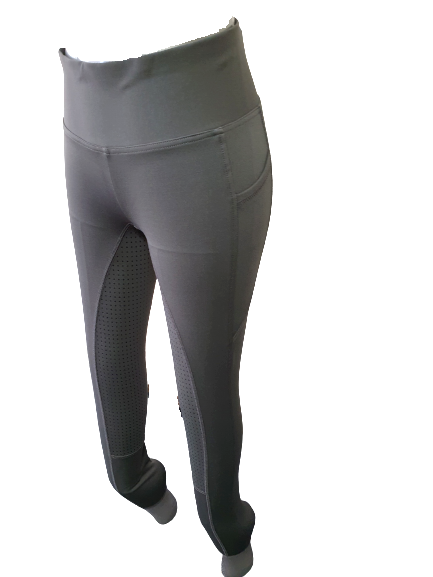 NEW Full Silicone Grip Horse Riding Tights Breeches Phone Pocket Grey