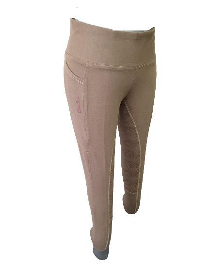 NEW Full Silicone Grip Horse Riding Tights Breeches Phone Pocket Fungl Brown