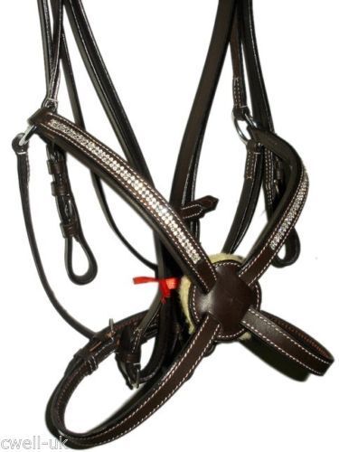 NEW Leather Crystal Mexican Grackle Bridle With Reins Full/Cob/Pony Black/Brown