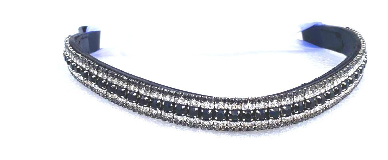 NEW Great Quality Italian Leather 5 Rows Black crystals Mega sparky Browbands