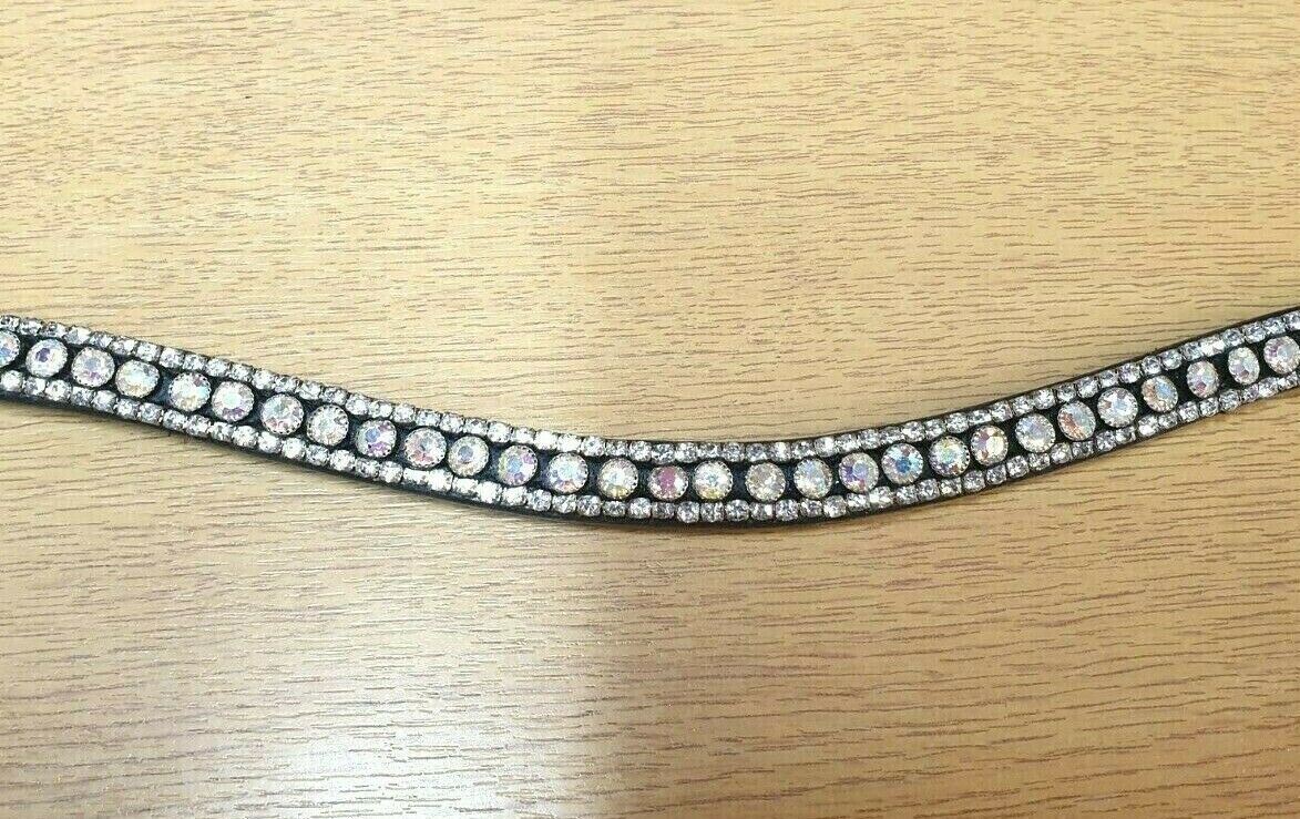 Designer Crystal Reverse 3Row U Shaped Browband ,Polo Leather Black Full (905)