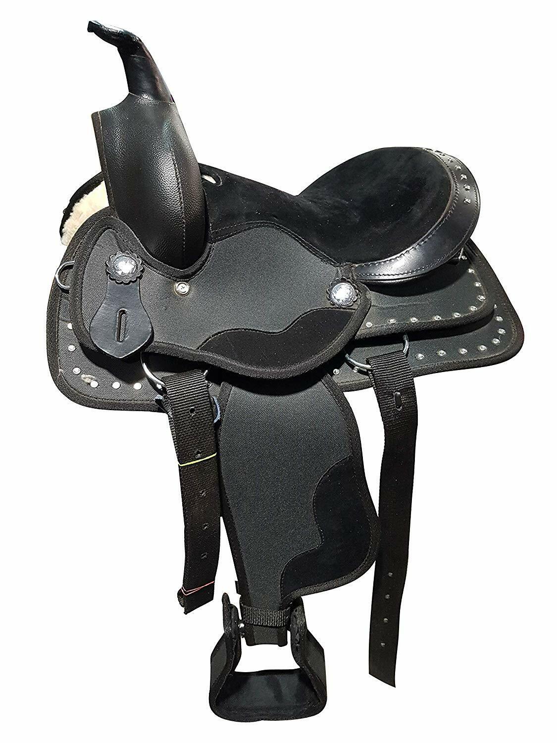 BLACK Embedded sparkling clear crystals Synthetic Western Saddle Set