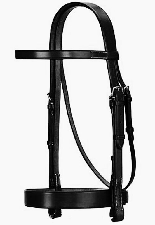 NEW Cwell Equine PLAIN FLAT HUNT Cavesson Bridle With LEATHER Reins - BLACK