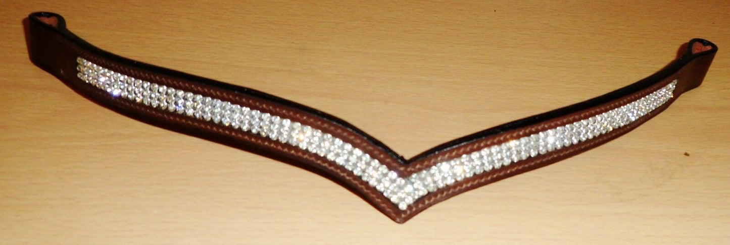 New Designer (V) Shaped * silver * Crystal Browband cob Size - 15 " ( Brown )