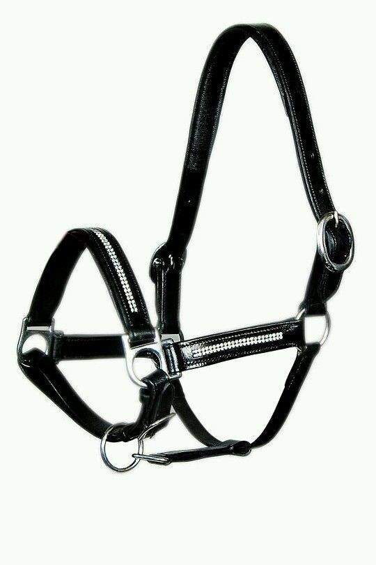 New Heavy Duty Leather Bling Crystal SHOW Halter - FULL Black