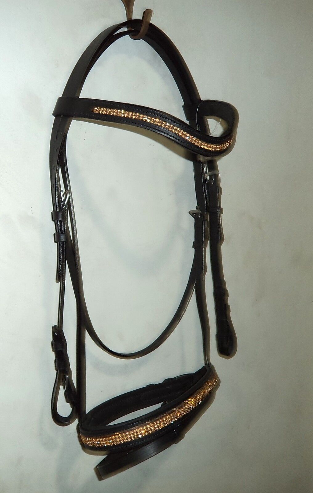 Designer "U" Golden crystal bridle + crystal noseband & Browband PONY Black