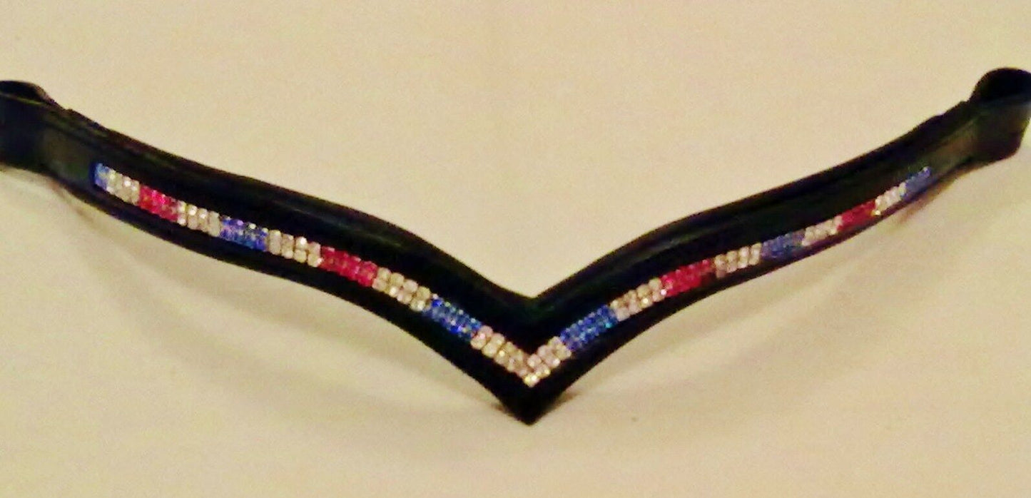 New Designer (V) Shaped 2 Row *Team GB* Crystal Browband Cob Size 15" (Black)