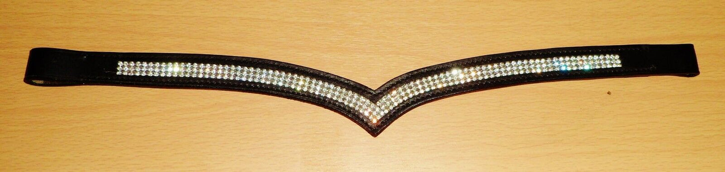 New Designer (V) Shaped * silver * Crystal Browband cob Size 15" (BLACK ) sale