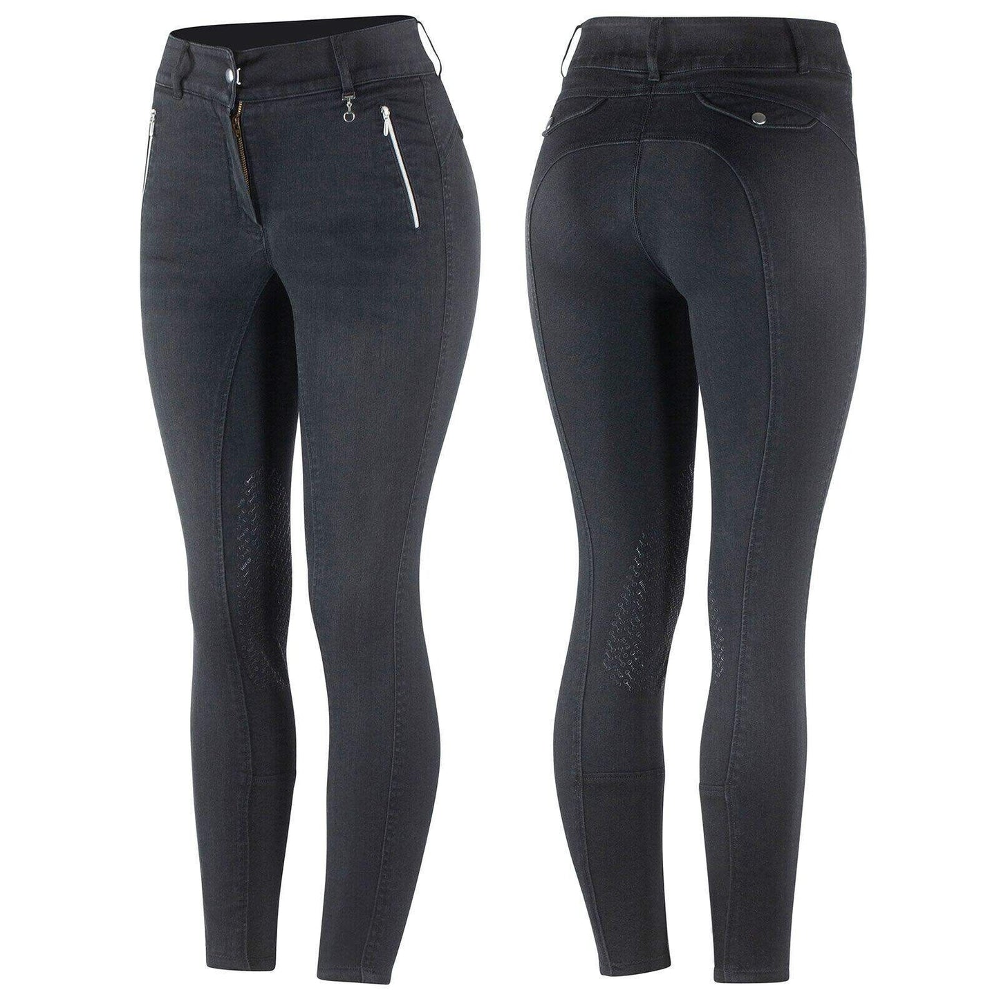 Horze Nicole Denim Breeches with Silicone Knee Patch,DENIM ,UK 18 EU 44 (36087)