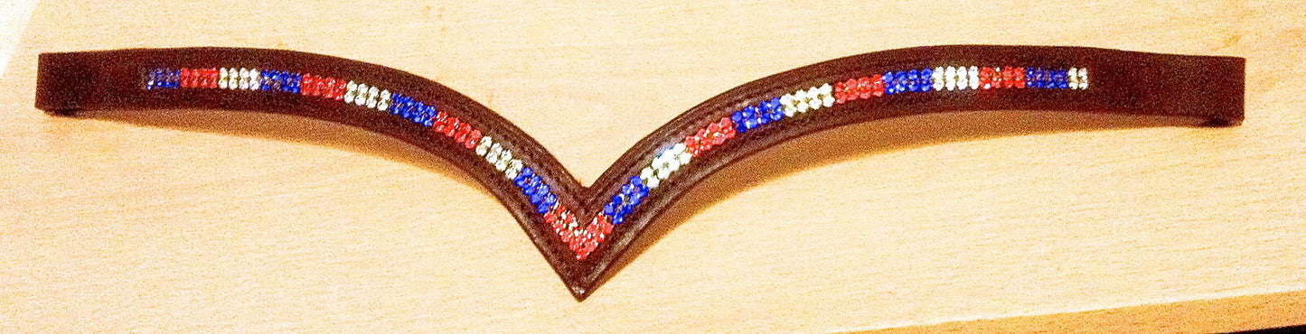 New Designer (V) Shaped 2 Row *Team GB* Crystal Browband full Size - 16" (Brown)