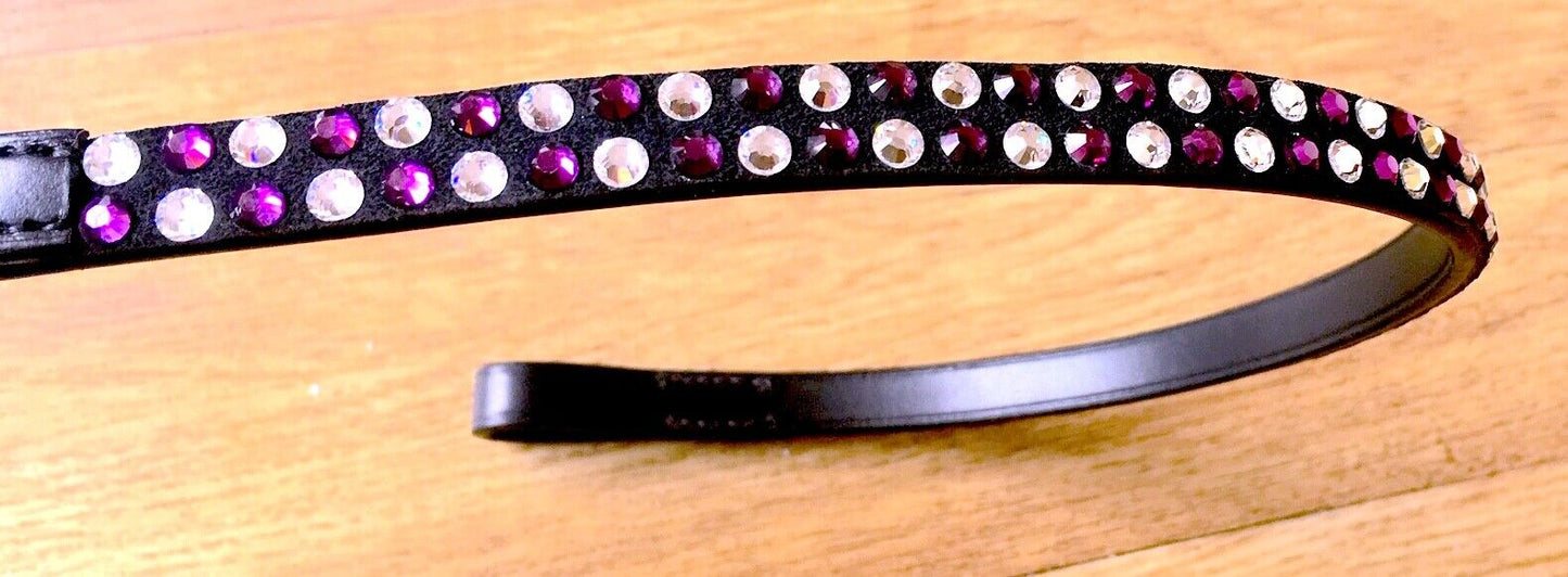 Cwell Equine Purple/Clear Crystal Chain Browband English Leather 16"(853) Black