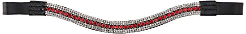 Cwell Equine BLING!* Designer Sparkly Leather Browband*5-Row Crystals* RED & CLEAR Black Leather