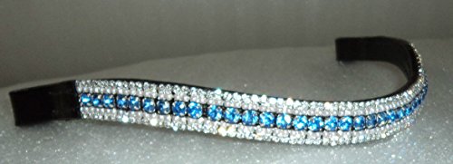 Cwell Equine BLING Dressage*Mega-Sparkly Leather Browband*5-Row Crystals*AQUA & CLEAR*