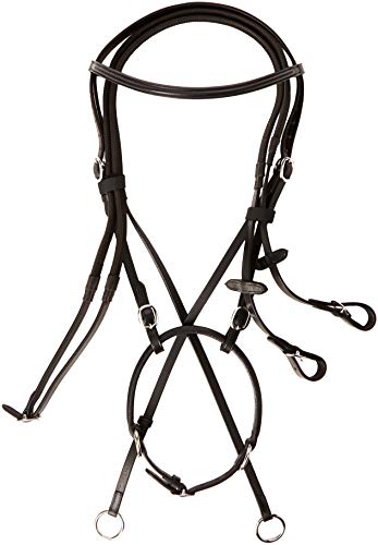 Cwell Equine New ** Cross Over ** Bitless Leather Bridle with web grip reins BLACK F/C/P