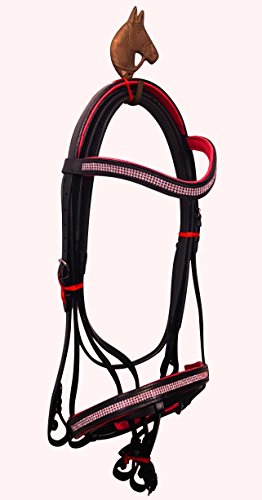 Cwell Equine New Padded Bling Diamante Leather Bridles with Rubber Grip Reins Black with Pink crystals F/C/P