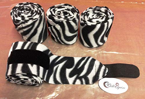 Cwell Equine New set of 4 horse/cob/pony fleece bandages 4" wide & 3 meters ZEBRA PRINT