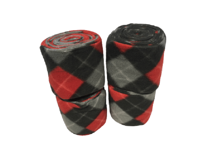 Cwell Equine Set of 4 horse/cob/pony fleece bandages 4" wide & 3 meters RED CHECK