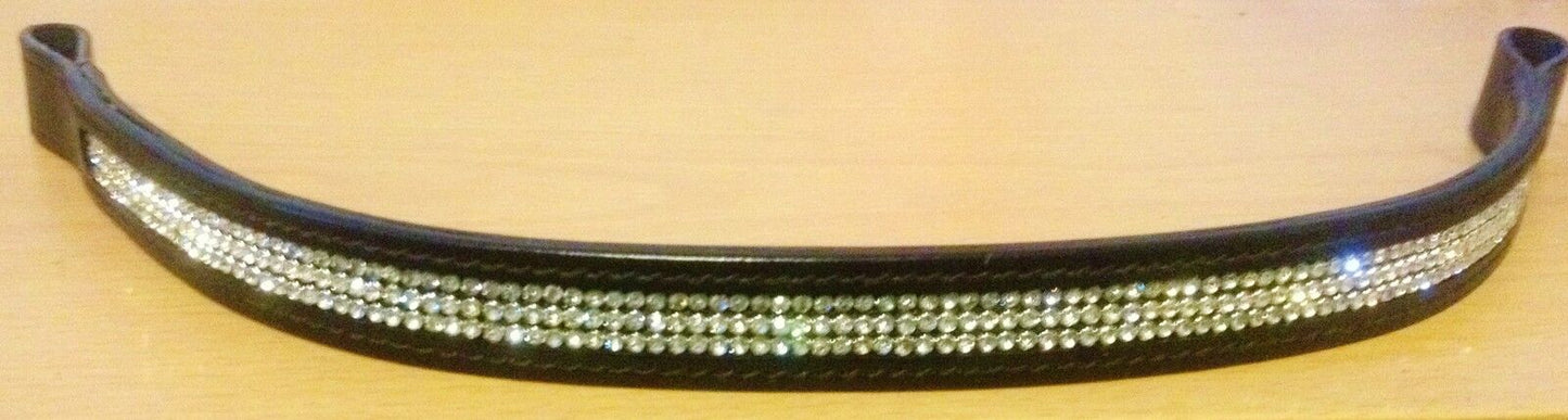 New Designer ** 3 rows ** Clear Crystal ** Browband cob Size - Black (15")