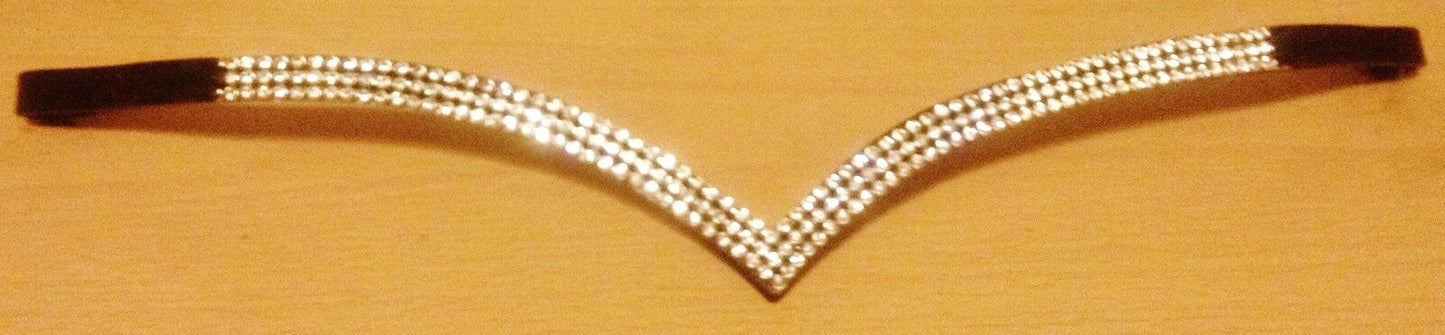 New Designer Ve Shaped 3 rows Clear Crystal Browband pony Size 14" Black on sale