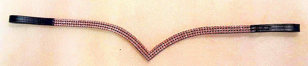 New Designer V 3 Rows PINK Crystal Browband choice of sizes Black leather
