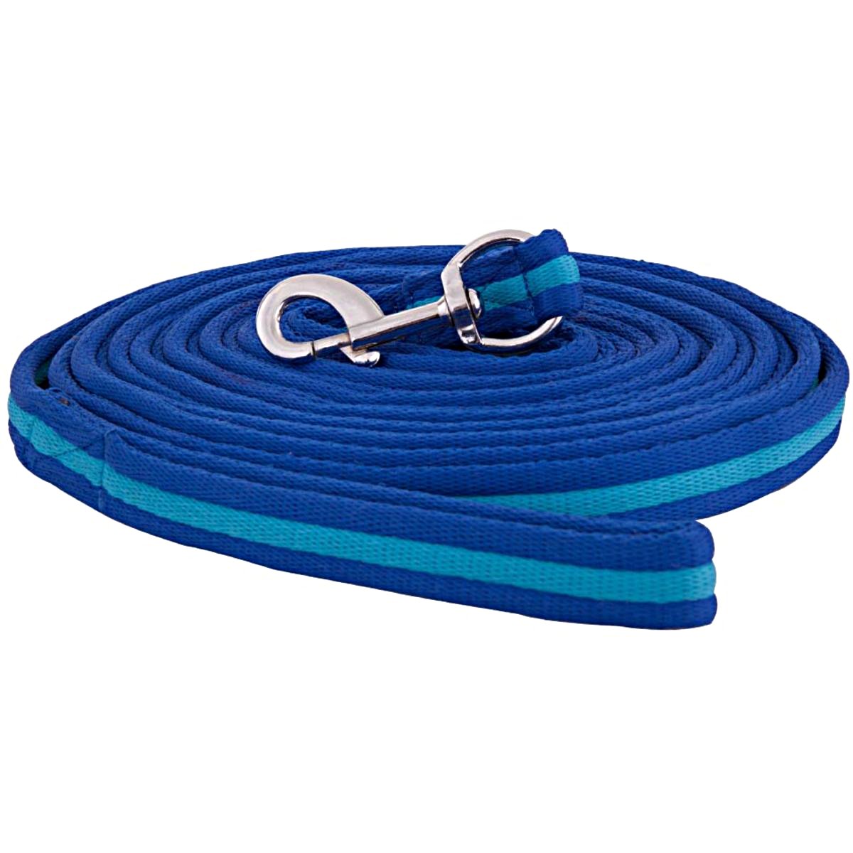 Cwell Equine Lunging Line Cushion Web 8 MTR Brass Snaphook Indigo Blue