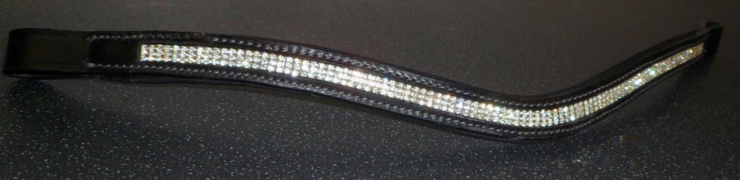 Neu Designer 3 Rows (U) Form Silber Kristall Stirnriemen Warmblut 40.6cm Schwarz