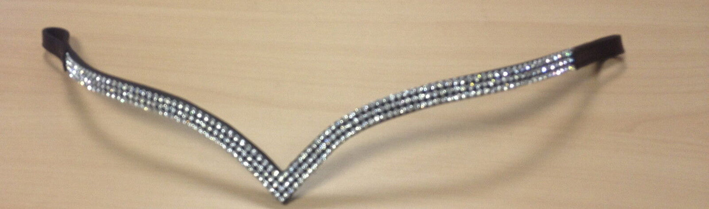 New Designer Ve Shaped 3 rows Clear Crystal Browband cob - 15" Brown on sale