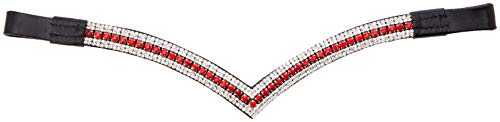 Cwell Equine Bling V Shape 5 Rows Diamante Red/Clear Crystal Browband Dressage Black