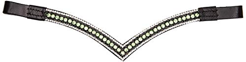 Cwell Equine Bling V Shape 5 Rows Diamante Parrort Green/Clear Crystal Browband Dressage Black