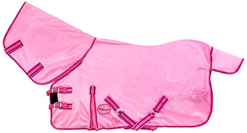 Cwell Equine NEW MINI/SHETLAND/PONY FLY RUG SOFT MESH ATTACHED NECK COVER PINK 3'6-4'9"