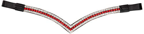 Cwell Equine Bling V Shape 5 Rows Diamante Red/Clear Crystal Browband Dressage Black