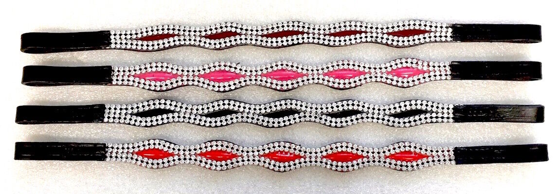 New Designer Bling Clear Crystal with Patent coloured Leather Browband Black