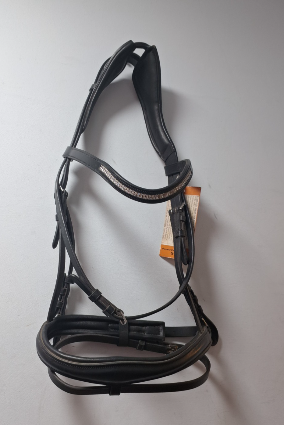 NEW  English Leather Clear CRYSTAL BRIDLE SNAFFLE BRIDLE full Black (1042-19) B33