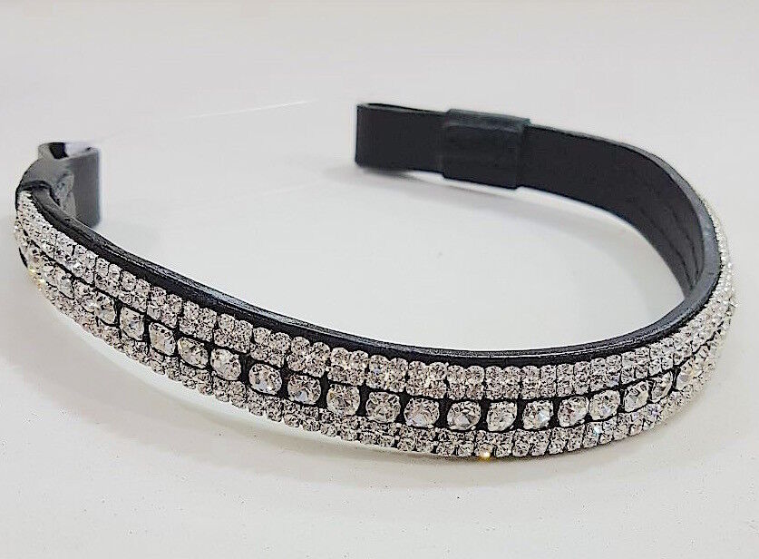 NEU Bling ! Designer Look u 5 ROW CLEAR CRYSTAL Stirnriemen schwarz