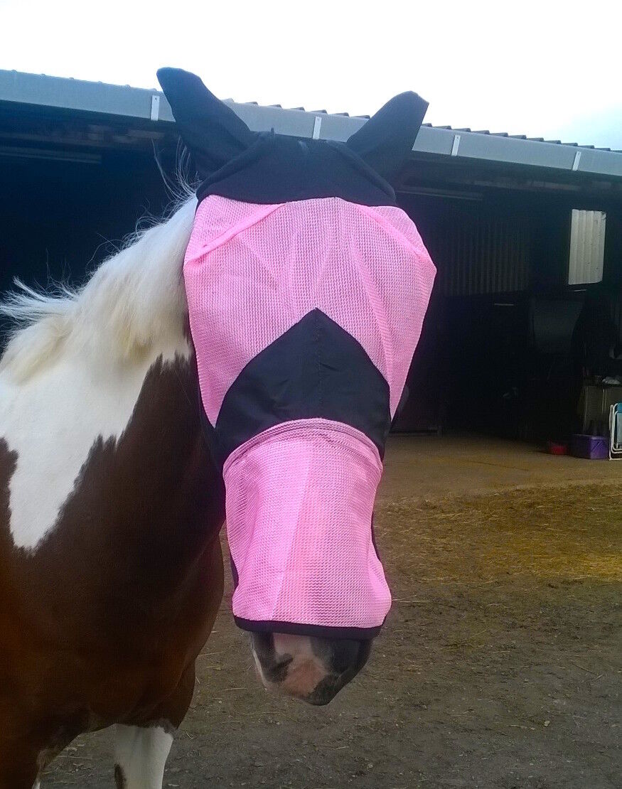 Fine Mesh Horse Cob Pony Full Face Fly Mask Hood With Ears long Nose Flap £6.99