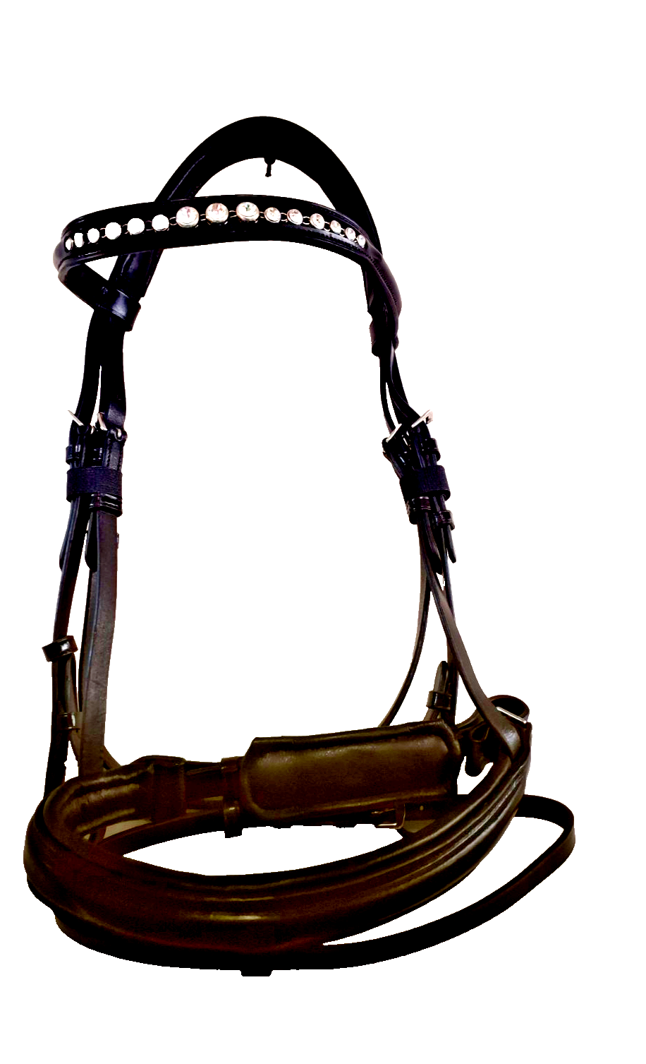 English Leather show bridle crystal browbands  free reins Full Black  (1060) B11