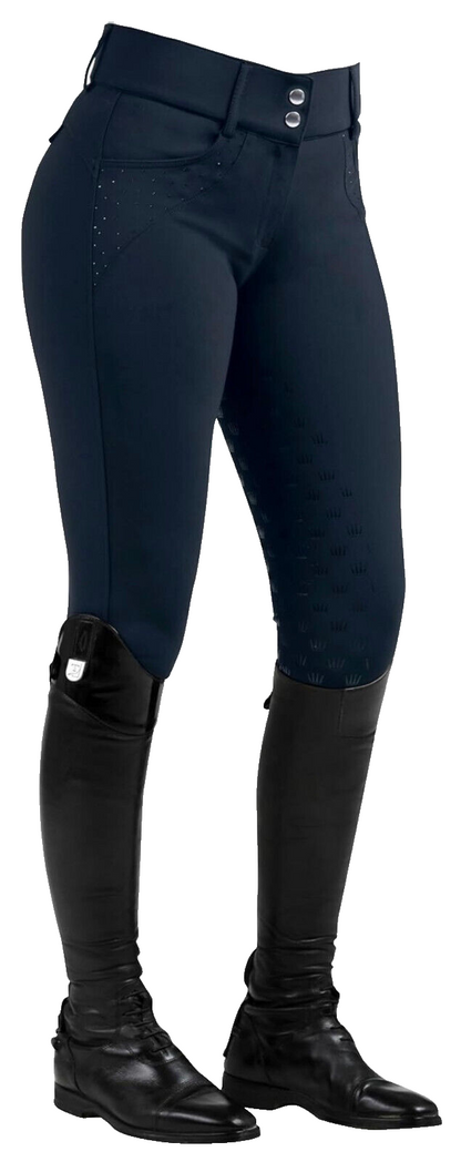 SPOOKS Luanah Ladies Full Grip Silicone Navy Breeches, UK8 , EU36  (4-171) (S1)