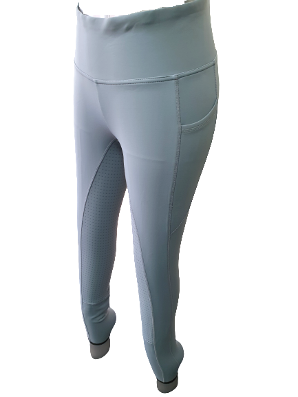 NEW Full Silicone Grip Horse Riding  Tights Breeches  Phone Pocket, Blue Mirage