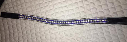 BLING!*Dressage*Mega-Sparkly Leather Browband*5-Row Crystals*CLEAR/BLUE BLACK