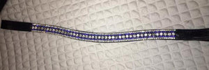 BLING!*Dressage*Mega-Sparkly Leather Browband*5-Row Crystals*CLEAR/BLUE BLACK