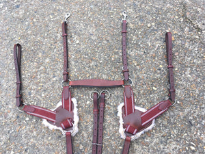 NEW Leather 5 Point Breastplate with Running Martingale Attachment Cherry Brown