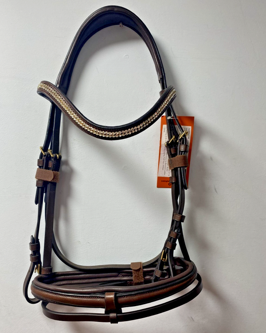 NEW English Leather BRIDLE Crystal SNAFFLE BRIDLE Full Brown (1136/22-23) B50