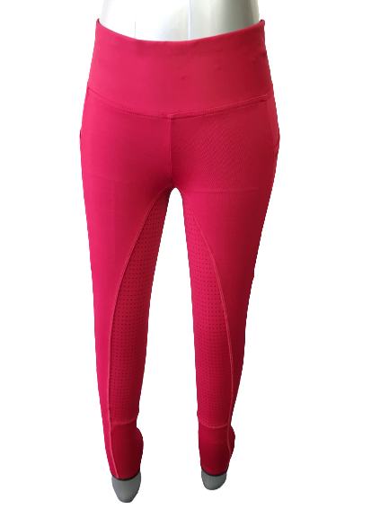 NEW Full Silicone Grip Horse Riding  Tights Breeches  Phone Pocket Red