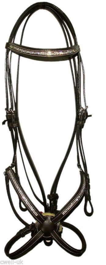 NEW Leather Crystal Mexican Grackle Bridle With Reins Full/Cob/Pony Black/Brown