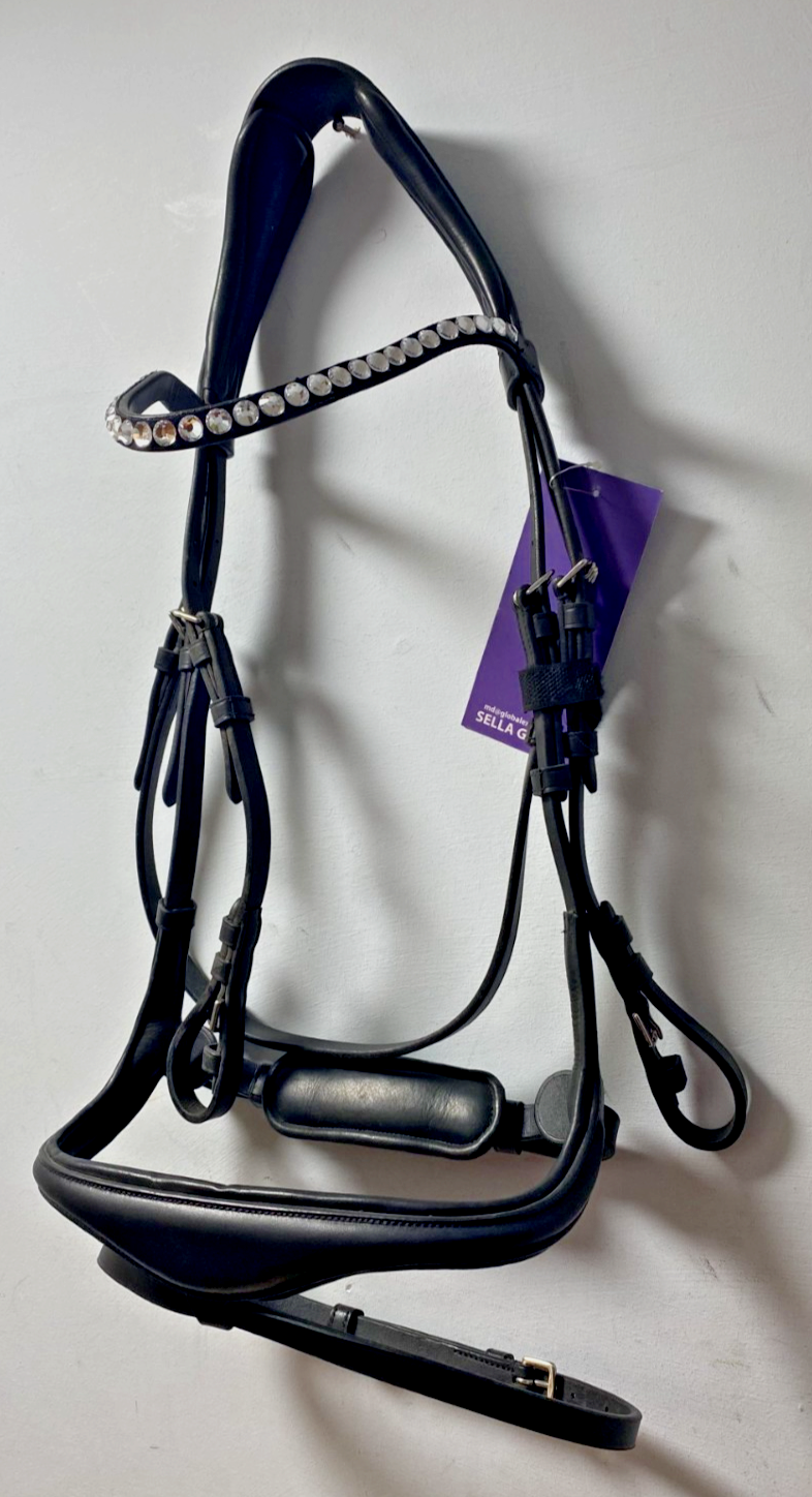 NEW English Leather BRIDLE Crystal SNAFFLE BRIDLE full Black (1153/22-23) B41