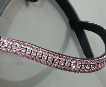 New Bling! Designer  Dressage *Pink* coloured Crystal Browband Great Gift BLACK*