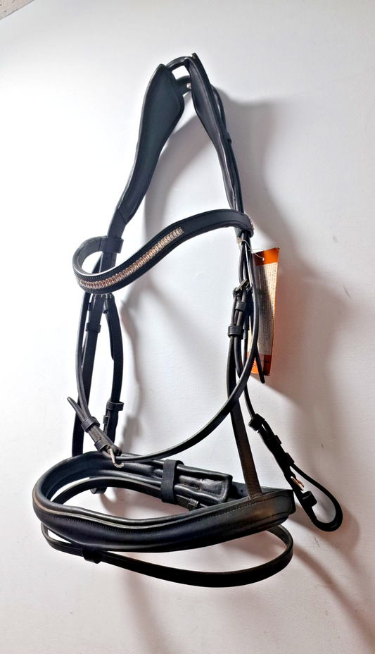 NEW  English Leather Clear CRYSTAL BRIDLE SNAFFLE BRIDLE full Black (1042-19) B30