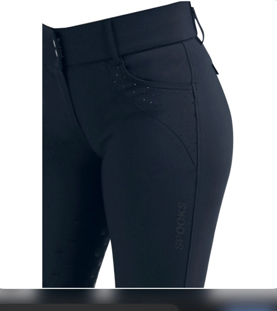 SPOOKS Luanah Ladies Full Grip Silicone Navy Breeches, UK8 , EU36  (4-171) (S1)